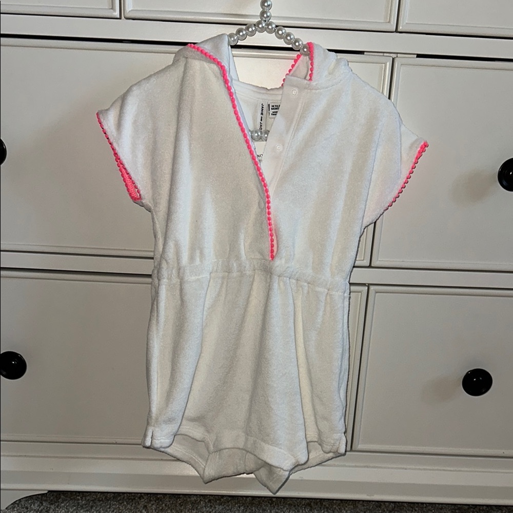 Janie and Jack White and Pink Kids Swim Romper Cover up 18-24 Months NWT